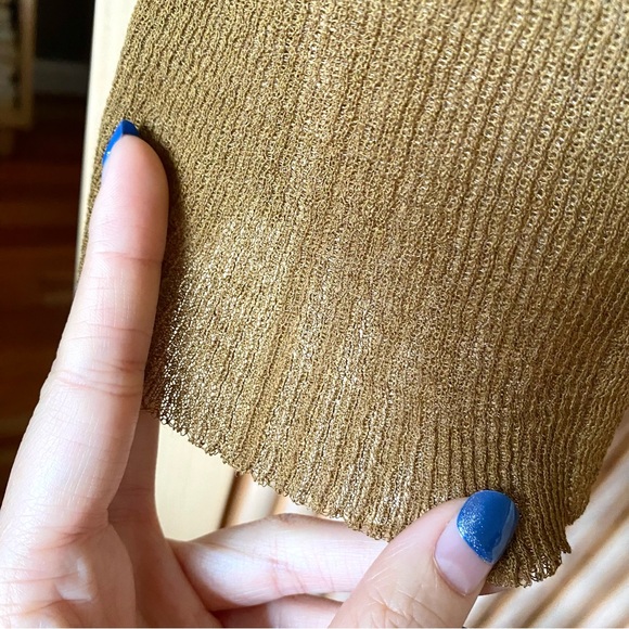 Zara metallic thread knit long cardigan sweater golden tan - Picture 5 of 6